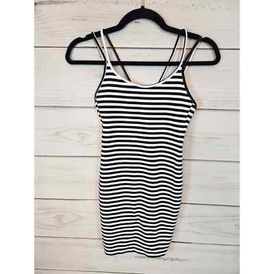 H&M Divided Womens Black White Striped Bodycon Spaghetti Strap Mini Dress Size 2