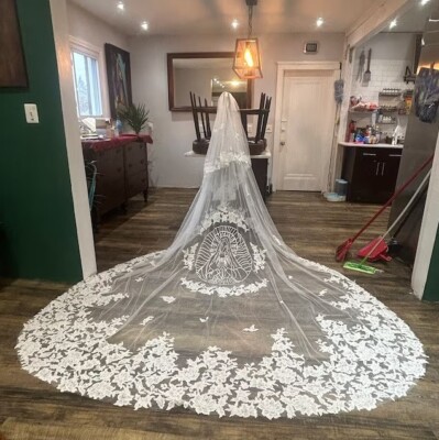 Bridal veil 2 layer mantilla lace edge virgin Mary veil for bride | eBay Bridal veil 2 layer mantilla lace edge virgin Mary veil for bride | eBay