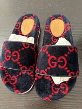 GUCCI GG VELVET TERRY CLOTH SLIDES BLUE RED S...