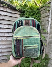 Green Small Stonewashed Hippie Style patchwork design Unisex Backpack