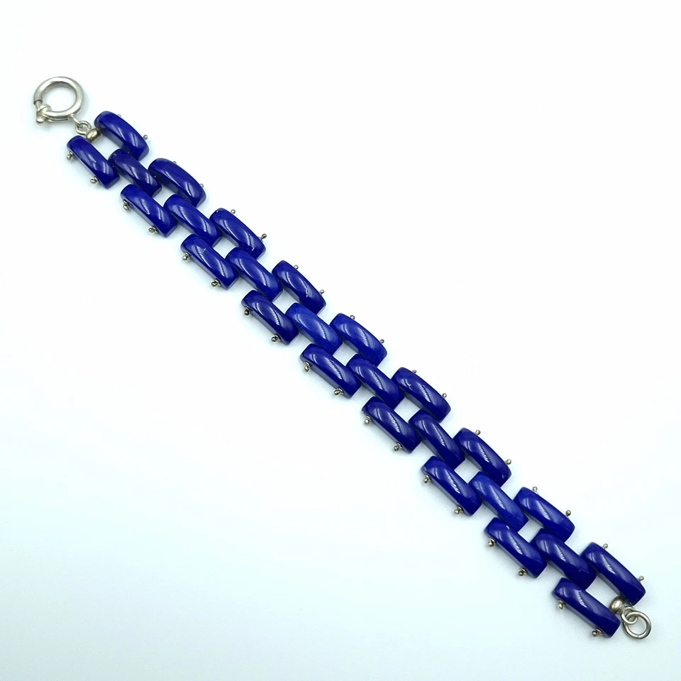 bracciale autentico lapislazzuli blu unisex argento 925 lapis lazuli bracelet - Immagine 3 di 4