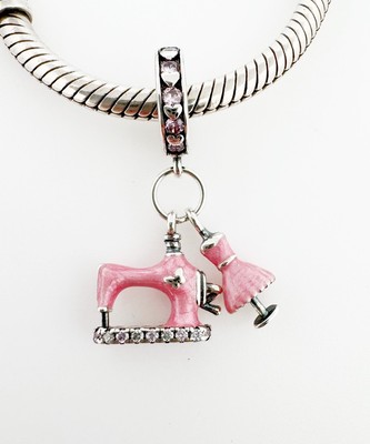 Sewing Machine Dangle Charm Mannequin Seamstress Genuine 925 Sterling Silver  