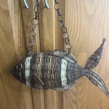Rattan Wicker Fish Shaped Wall Decor Hanging Cabin Decor Nautical Woven Rattan