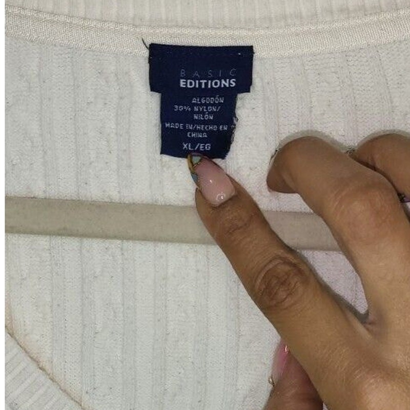 Basic Editions White Knit Long Sleeve Pullover Sw… - image 3
