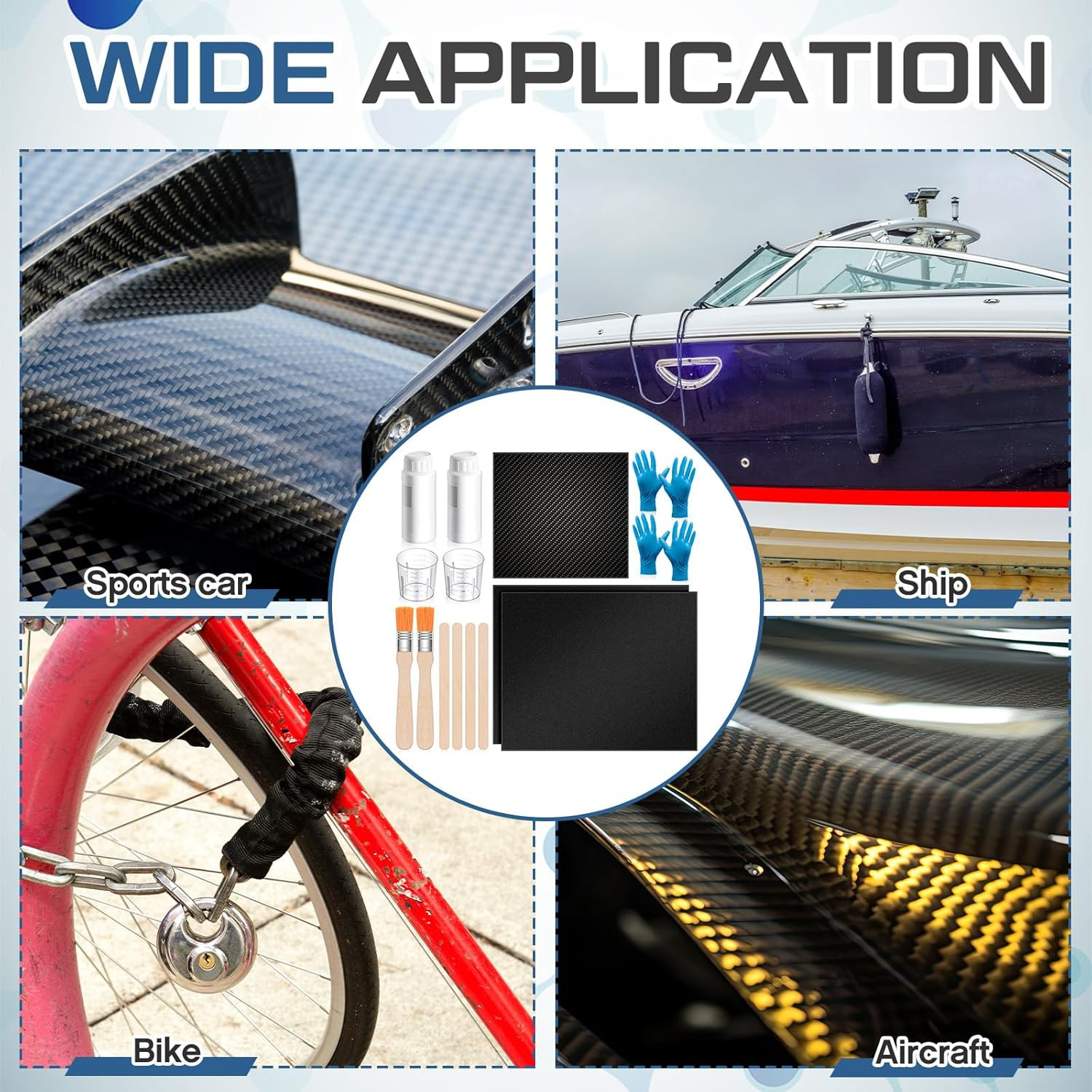 15 Pcs Carbon Fiber Repair Kit with 3K 200G Plain Weave Carbon Fiber Fabric, Epo