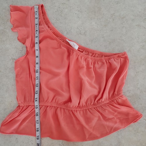 Pink Rose One-Shoulder Short Sleeve Top in Coral Burst Size L - Picture 6 of 6