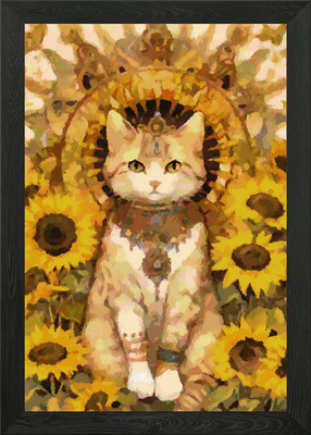 Katze Sonnenblumenkönig Gerahmtes Wandbild Poster Leinwanddruck Bild