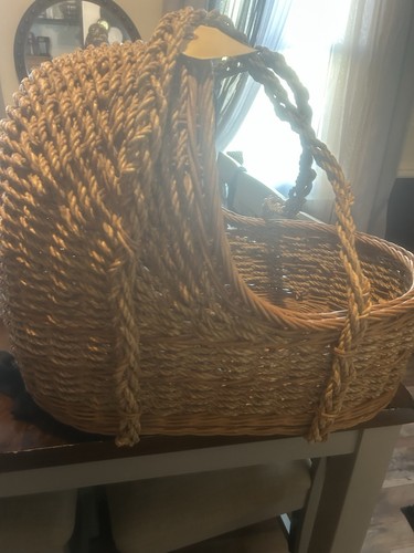 Vintage Moses Rope and Wicker Baby Basket with Handle