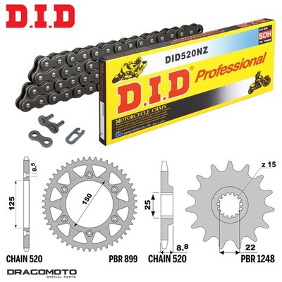 KTM EXC ENDURO 200 2012-2014 Ketten Kettenräder DID 520NZ teilung 520