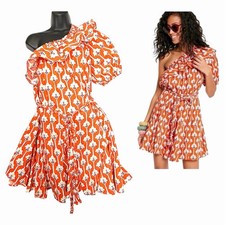 RHODE X Target Lotus Floral Print One Shoulder Mini Dress Orange Belted Size L