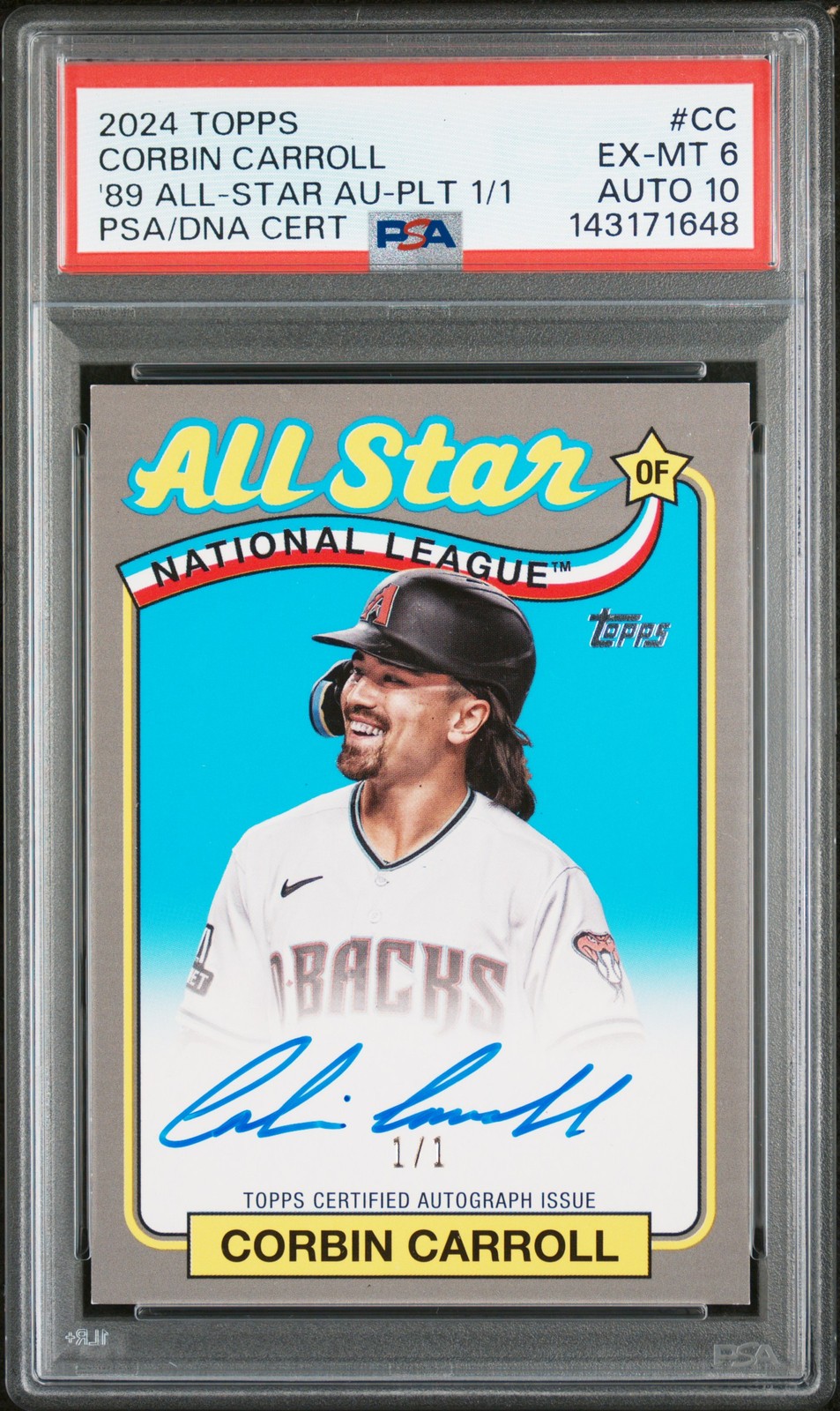 2024 TOPPS 1989 BASEBALL ALL-STAR AUTO CORBIN CARROLL 1/1 PSA 6 AUTO 10