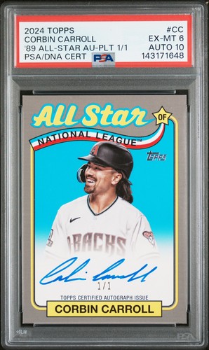 2024 TOPPS 1989 BASEBALL ALL-STAR AUTO CORBIN CARROLL 1/1 PSA 6 AUTO 10