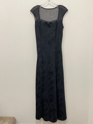 UNDERCOVER Abito lungo vintage Victoria’s Secret G Label M nero maglia lucido floreale spacco