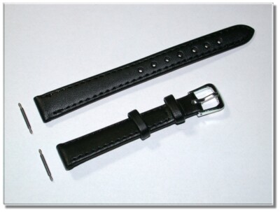 schmales Leder Uhrenarmband schwarz seidenmatt 12mm breit  2mm dick  1012