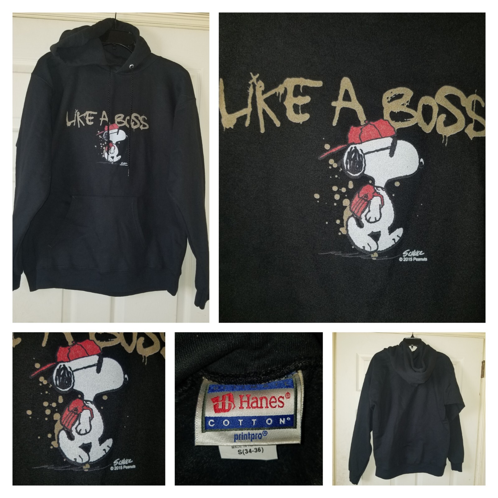 Snoopy Hoodie Mens Small Black Jumper Peanuts Like a … Gem