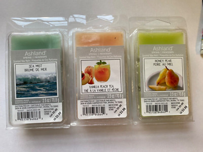 Set 3 ASHLAND Scented Wax Melts Sea Mist Vanilla peach tea and honey pear 2.5 oz