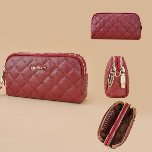Women Leather Wallet Double Zipper Long Purse Phone Handbag Clutch with Wristlet - Picture 26 of 47