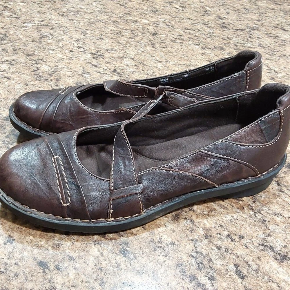 Scarpe Clarks donna 8M Mary Jane pelle marrone casual comode punta tonda 83534