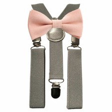 Matching Braces and Blush Pink/Peach Cotton Bow Tie Set Kids Children Boys