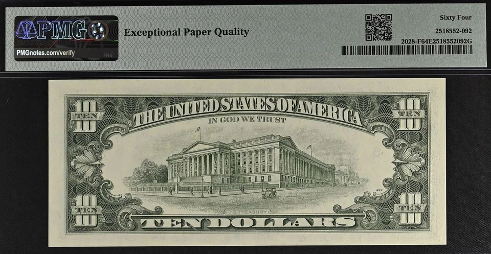 1988A $10 FRN Atlanta PMG 64EPQ - Birthday - Radar Serial Number - 00033000 - Image 3 of 3