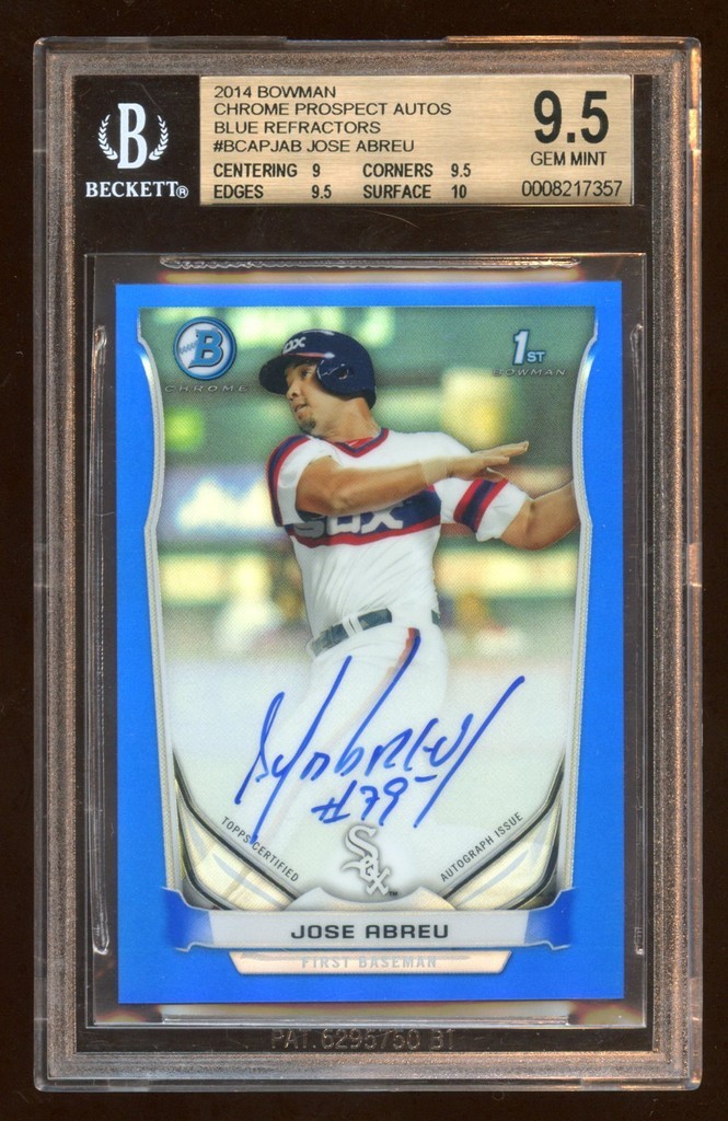 BGS 9.5 10 AUTO JOSE ABREU 2014 BOWMAN CHROME BLUE REFRACTOR RC AUTO /150 HOT !!