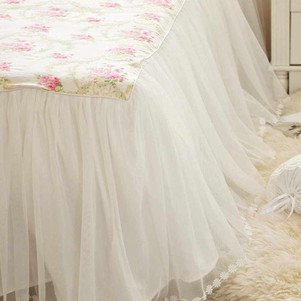 Dust Ruffled Bed Skirts Queen Size Wrap Around Lace Bed Ruffle with