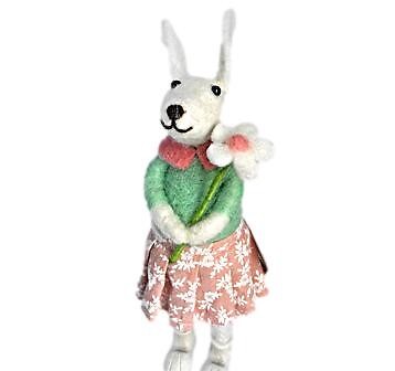 Originals Felt Girl Rabbit With Flower and Skirt Freestanding Easter Decoration