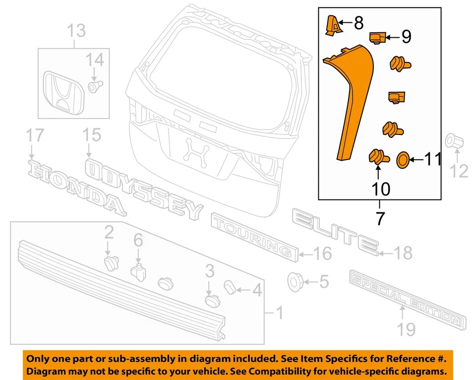 Alerón trasero usado se adapta a: Honda Odyssey 2015 montado en puerta trasero grado A Foto 3 de 4