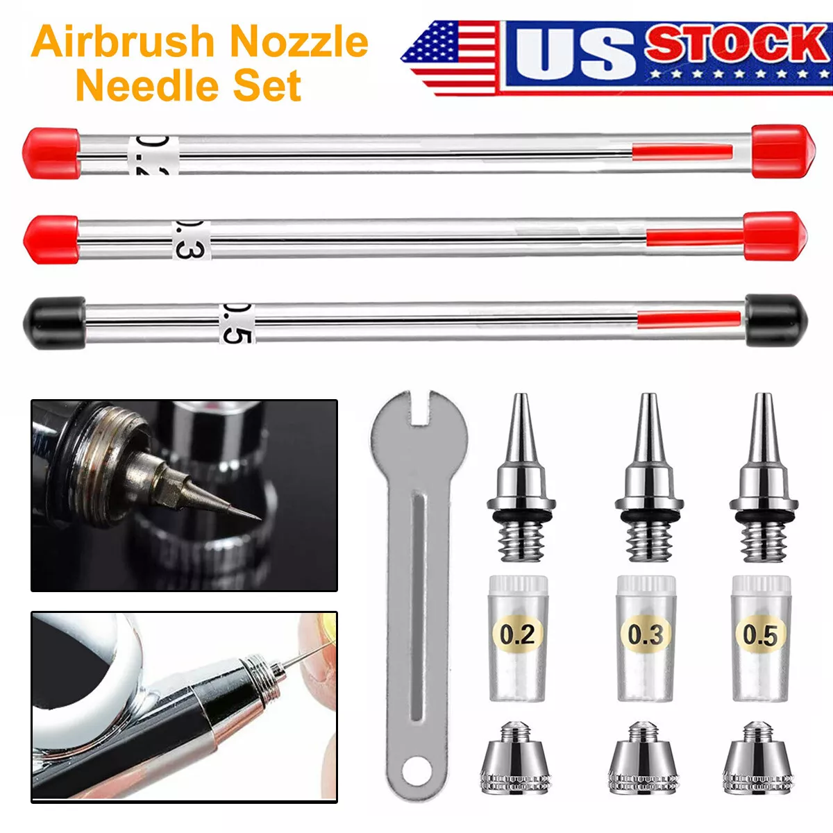 Great Choice Products 0.2/0.3/0.5Mm Airbrush Nozzle Needle Replacement  Parts For Airbrushes Spray Gun