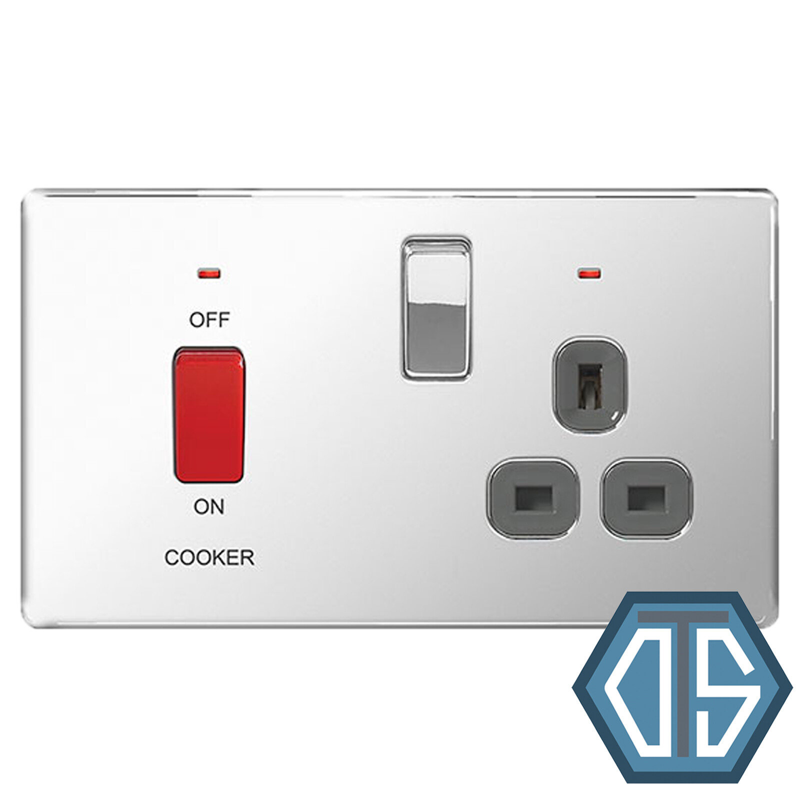 BG FPC70G Polished Chrome 45A Cooker Control Unit & Socket Screwless Flatplate