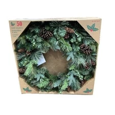 32" GREENERY WREATH W/ 50 DUAL COLOR LIGHTS 1486475 *DISTRESSED PKG