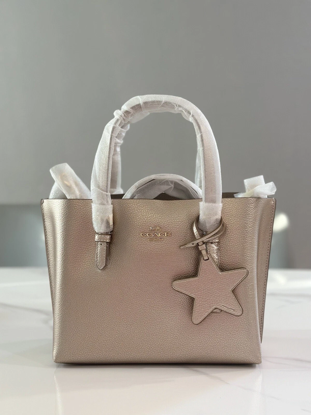 Coach!!️ Borsa tote Mollie 25 CX253 doppia faccia in pelle champagne chiaro✅Nuova con etichette $378