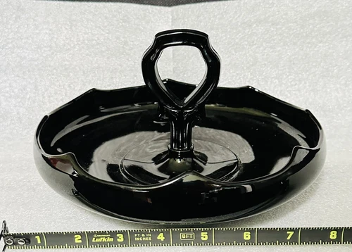 Vintage Black Amethyst Depression Glass Tidbit Tray Scalloped Edges - Round 9”