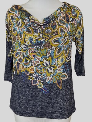 Anthropologie Postmark Jacaranda 3/4 Sleeve Floral Drape Cowl Neck Sweater  XS