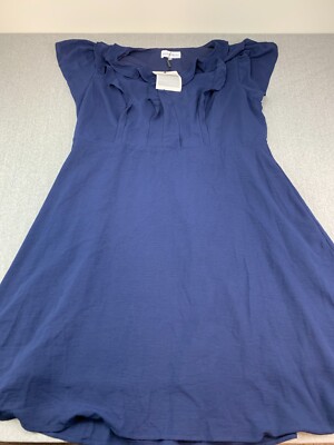 Hanna Nikole A-line Dress Womens Size 24W Navy Blue ruffle Cap Sleeve Slimming