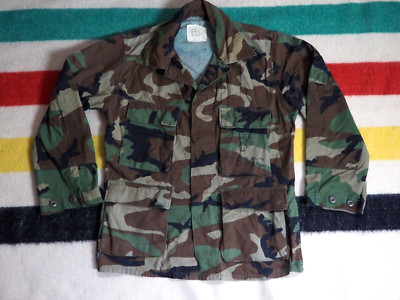 VTG 80s US Military BDU USMC Stencil Marines Woodland Camo Button
