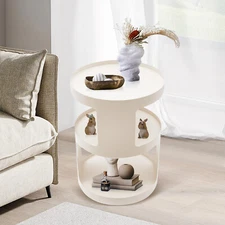 3 Tier Side Table Modern Coffee Table Sofa Bedside Table Round Organizer White
