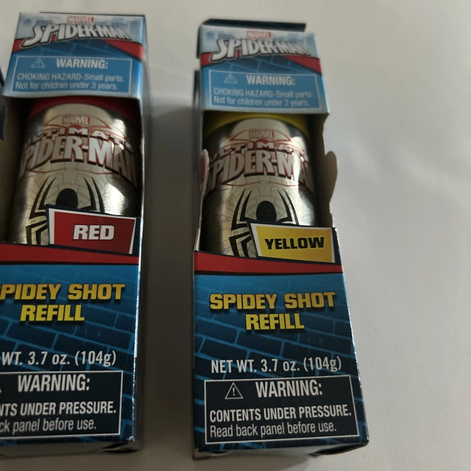Ultimate Spiderman Spidey Shot Web Fluid Refill-1 Amarelo/1 Azul/1 Vermelho- Novo!!! - Imagem 4 de 4