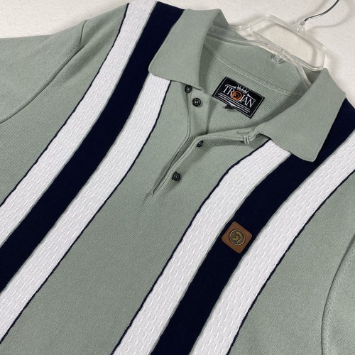 Trojan Records Polo Shirt Men 3XL Textured Mint Stripe Reggae Ska Retro Style - 第 1/11 張圖片