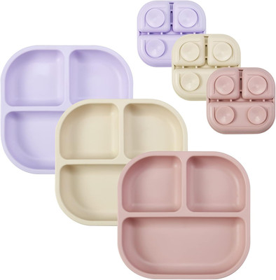 Silicone Suction Plates for Baby Toddler, 3 Pack Baby Food Plate Toddl