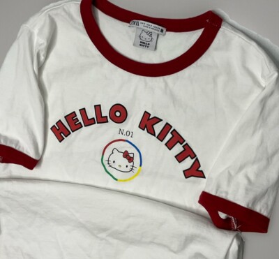 Hello Kitty x Zara Shirt Women Sz S Ringer Tee Graphic Logo Short Sleeve