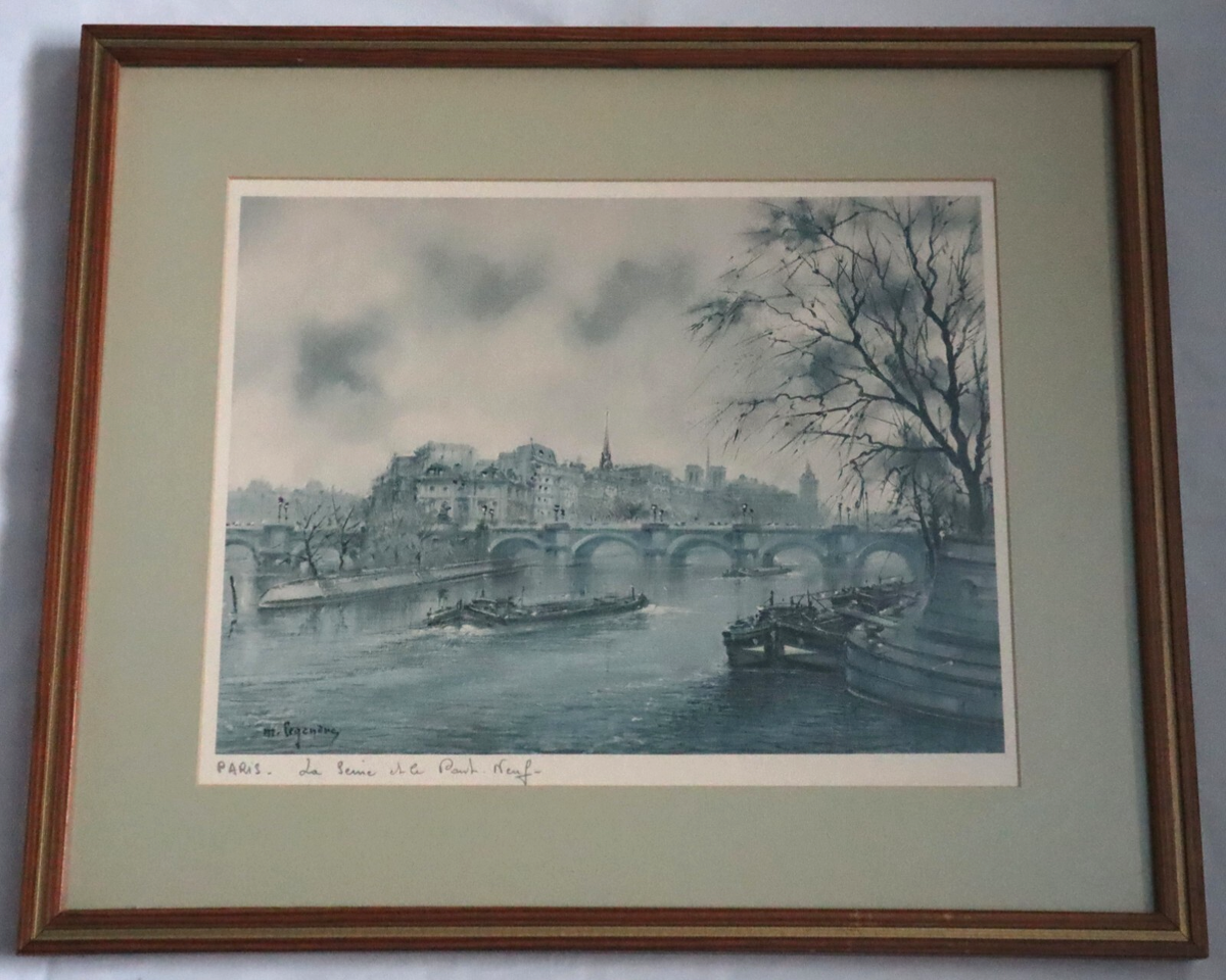 Art print Maurice Legendre Paris France La Seine Pont Neuf, signed