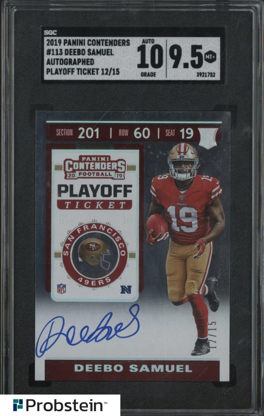 Deebo Samuel Panini Playoff Contenders Rookie Ticket Preview Autographs #113 Team Logo-Autograph-Green