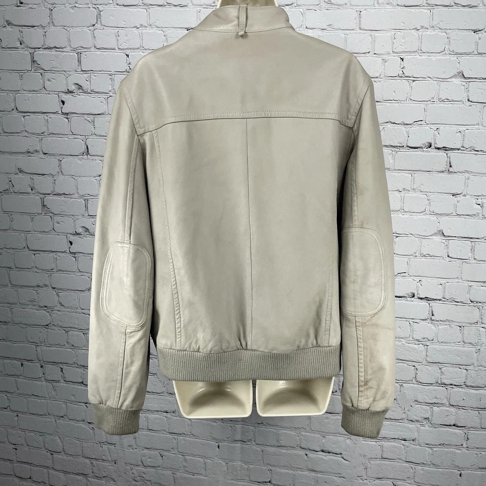 Chaqueta Prego Beige Taupe Cuero Cremallera Forrada Puños Tejidos Talla Grande L *Manchada Foto 2 de 4