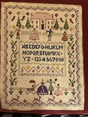 Vintage Needlepoint Sampler ABC, 123 Handmade  11.5x15'' Unframed