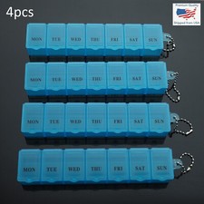 4pcs - 6" Weekly 7 Days Medicine Storage Pill Box Organizer Container Case Blue