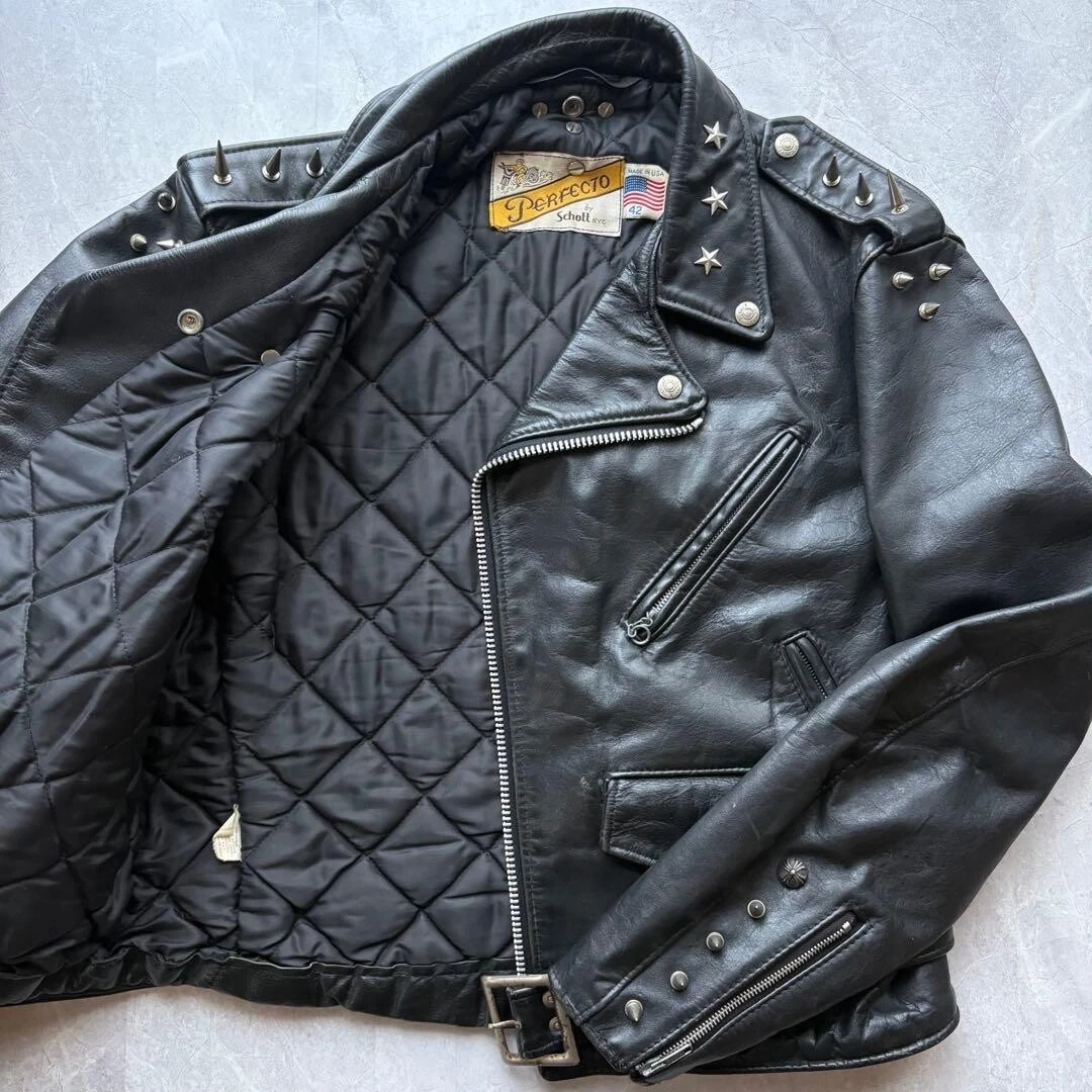 Chaqueta de Cuero Schott Perfecto 618 Double Rider Negra Talla 42 EE. UU.