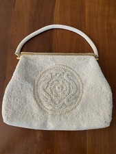 Vintage Beaded Handbag Evening Bag Cream Ivory With Handle Bridal Wedding 10  