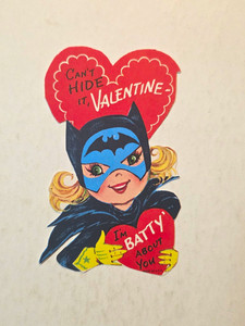 Vintage Valentine’s Day Masked Batgirl Card Cutout “Can’t Hide It, Valentine”