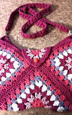 Handmade Crochet Retro Style Granny Square Crossbody Purse Shoulder Bag 8x10 in